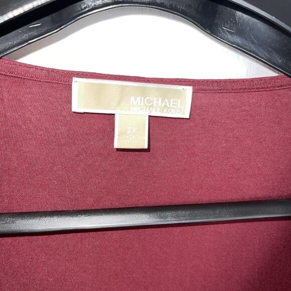 Michael Kors Top Womens Plus 2X Maroon Mixed Media V Neck Long Sleeve Career - Picture 3 of 7